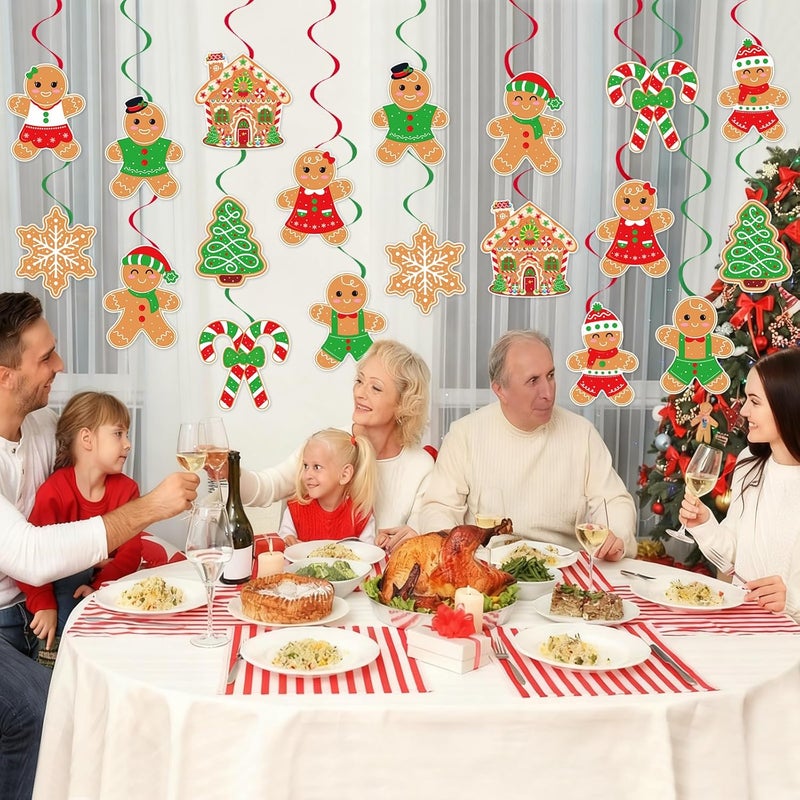 Runloon 40Pcs Christmas Hanging Swirl Decorations, Christmas Party Ceiling Hanging Swirls Gingerbread Man Hanging Swirls Streamers for Winter Xmas Holiday Party Decor Supplies - Image 3